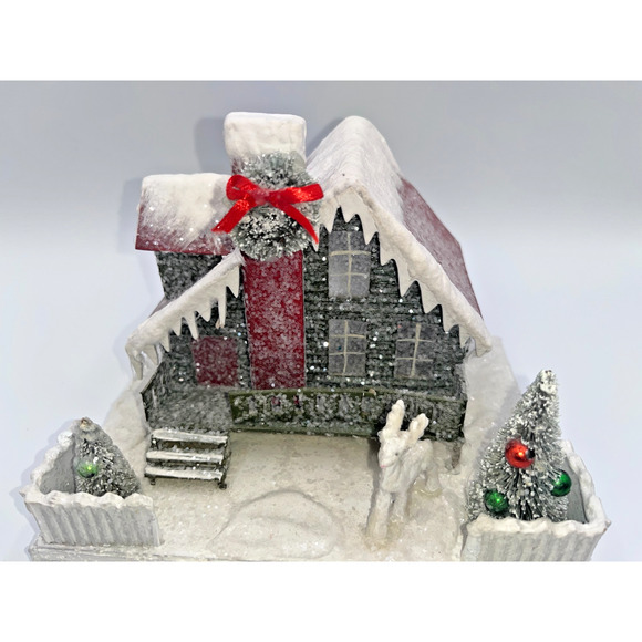 Bethany Lowe Snowy Christmas Village Putz House Reindeer Bottle Brush Tree - Picture 7 of 13